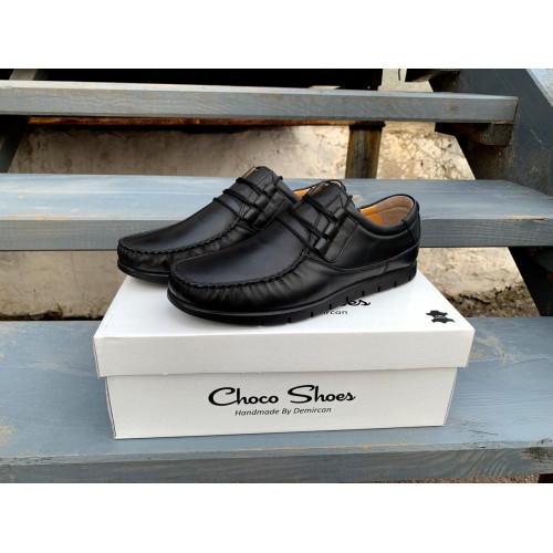 Мужские кожаные турецкие мокасины Choko Shoes черные из натуральной кожи